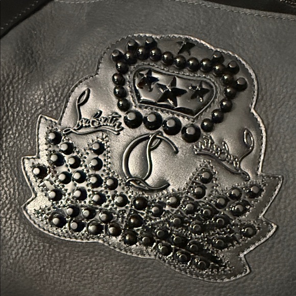 Christian Louboutin Black Leather Tote Red Interior Beaded Crest - Picture 4 of 15